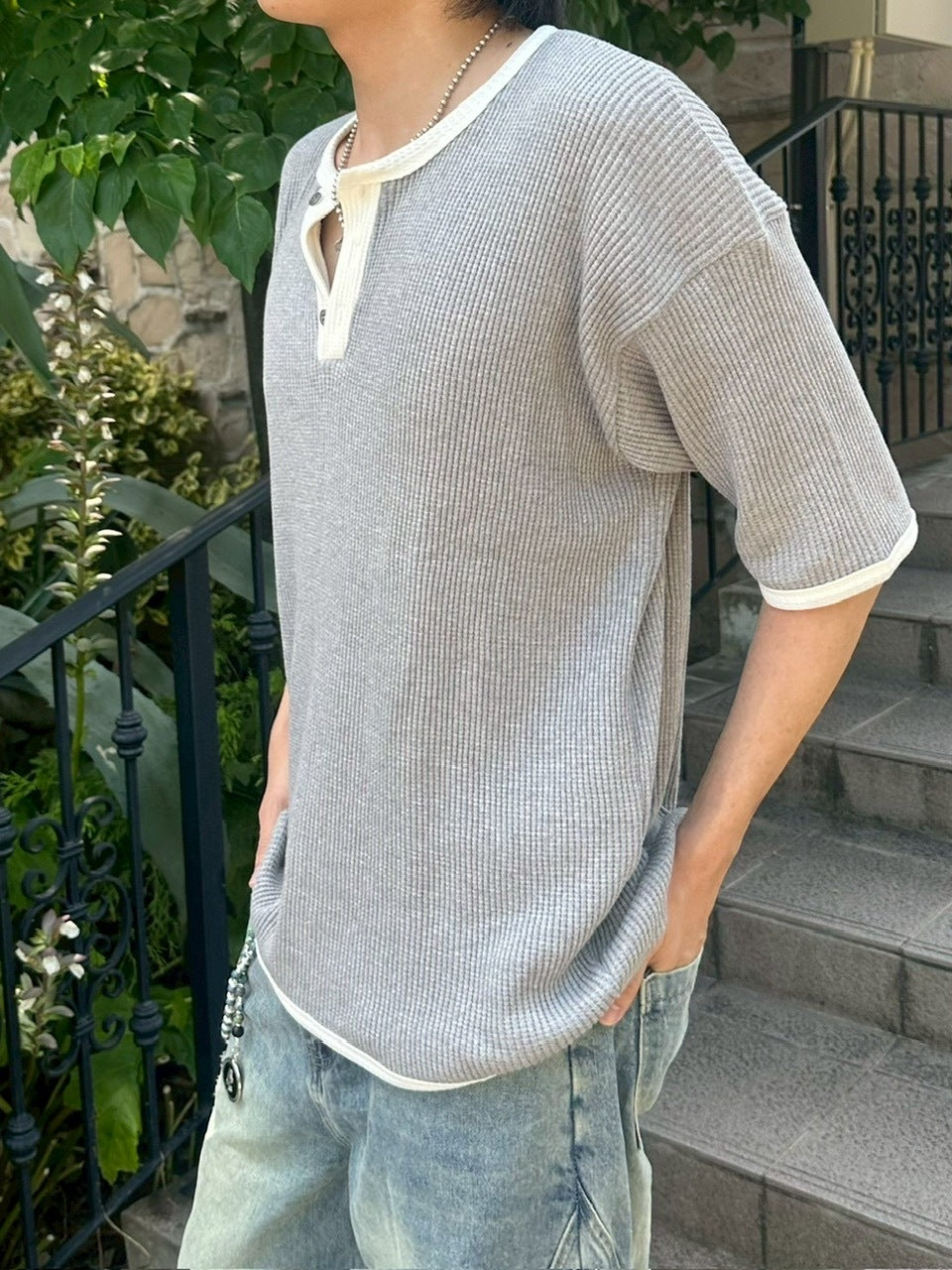 受注制【youll】henry neck waffle tee (3color)