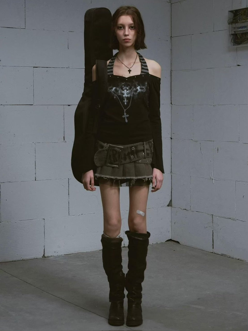 【Cest Nous】Printed Belted Pleated Skirt