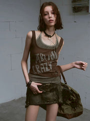 【Cest Nous】Denim Raw Hem Short Skirt