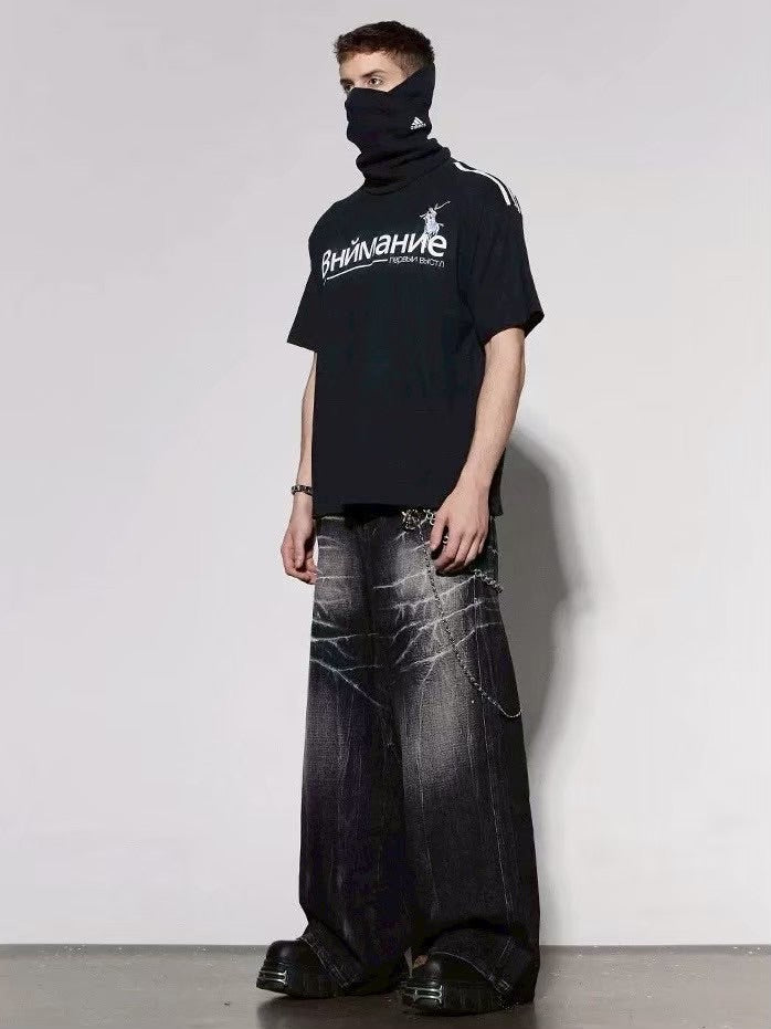 【DND4DES】LIGHTING CREASE WASHED WIDE-LEG JEANS