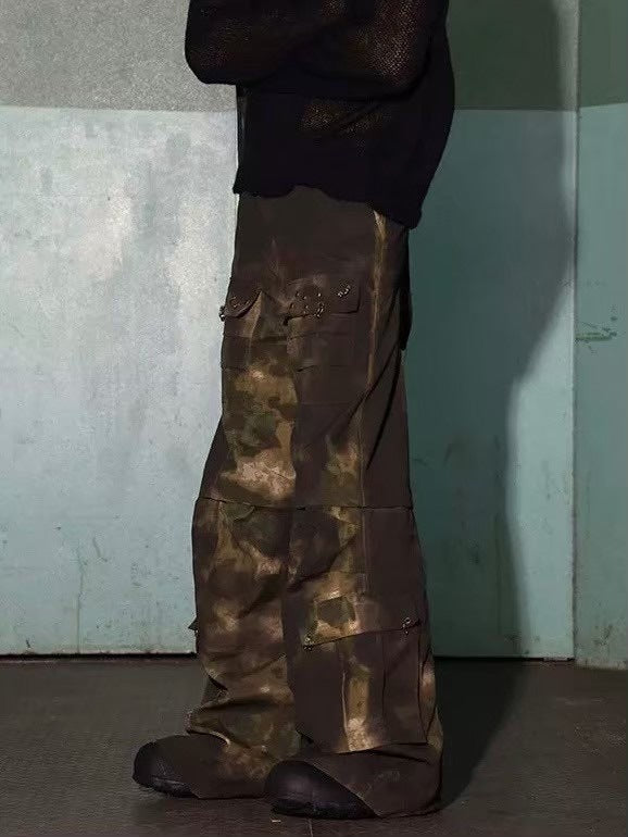 【DND4DES】CAMO DISTRESSED OVERSIZE CARGO PANTS
