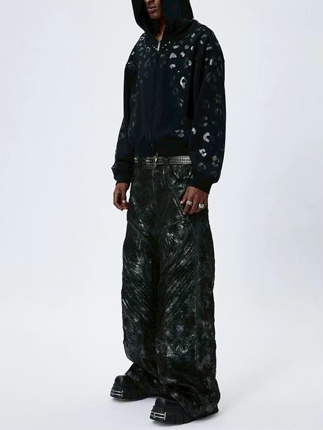 【DND4DES】COATED FAUX LEATHER BIKER BAGGY PANTS