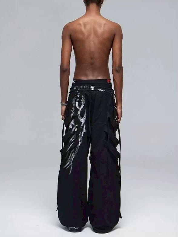 【DND4DES】 MULTI-LAYERED STRIPED GRAFFITI CARGO PANTS