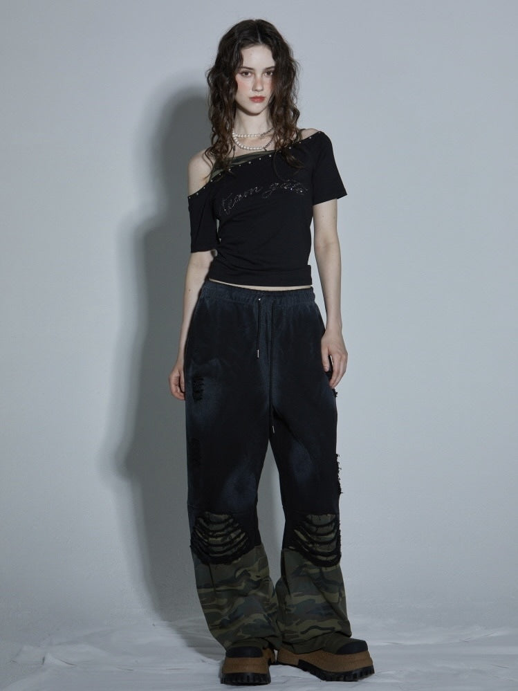 【GATELESS】LAYERED CAMI OFF-SHOULDER T-SHIRT / 【ゲートレス】レイヤードキャミソールオフショルダーTシャツ