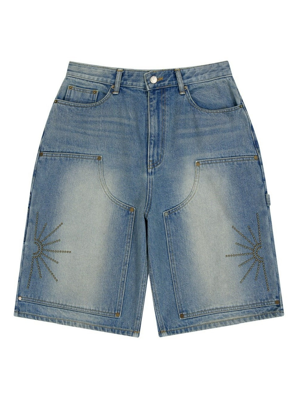 【AAKAM】Washed Double Knee Bermuda Denim Pants