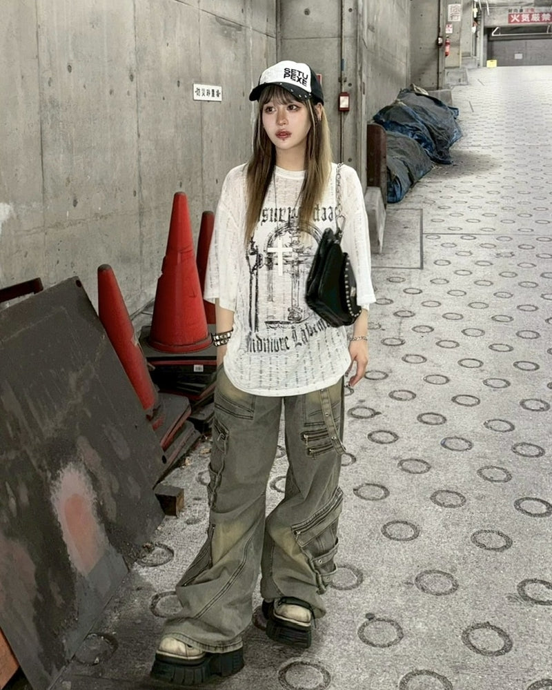 受注制【Never mind the XU】see-through short sleeve (4color) / 【ネバーマインドザエックスユー】シースルー半袖トップス