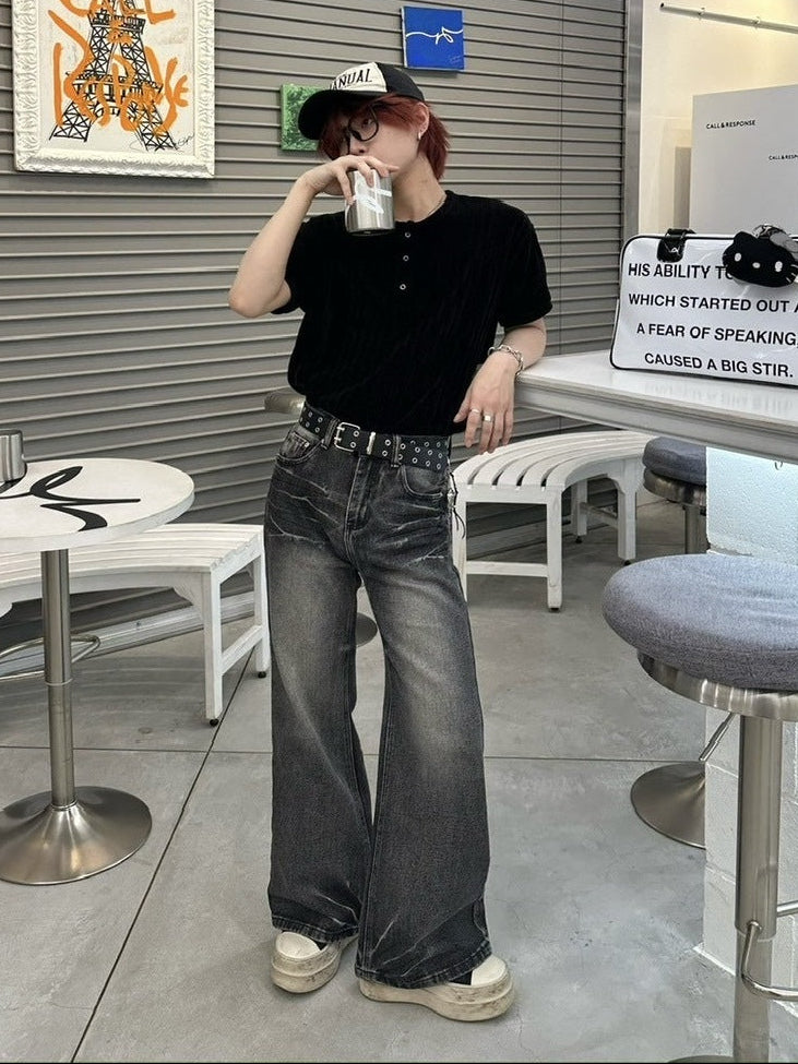 受注制【LUV CODE】henry neck half sleeve velours top (4color)