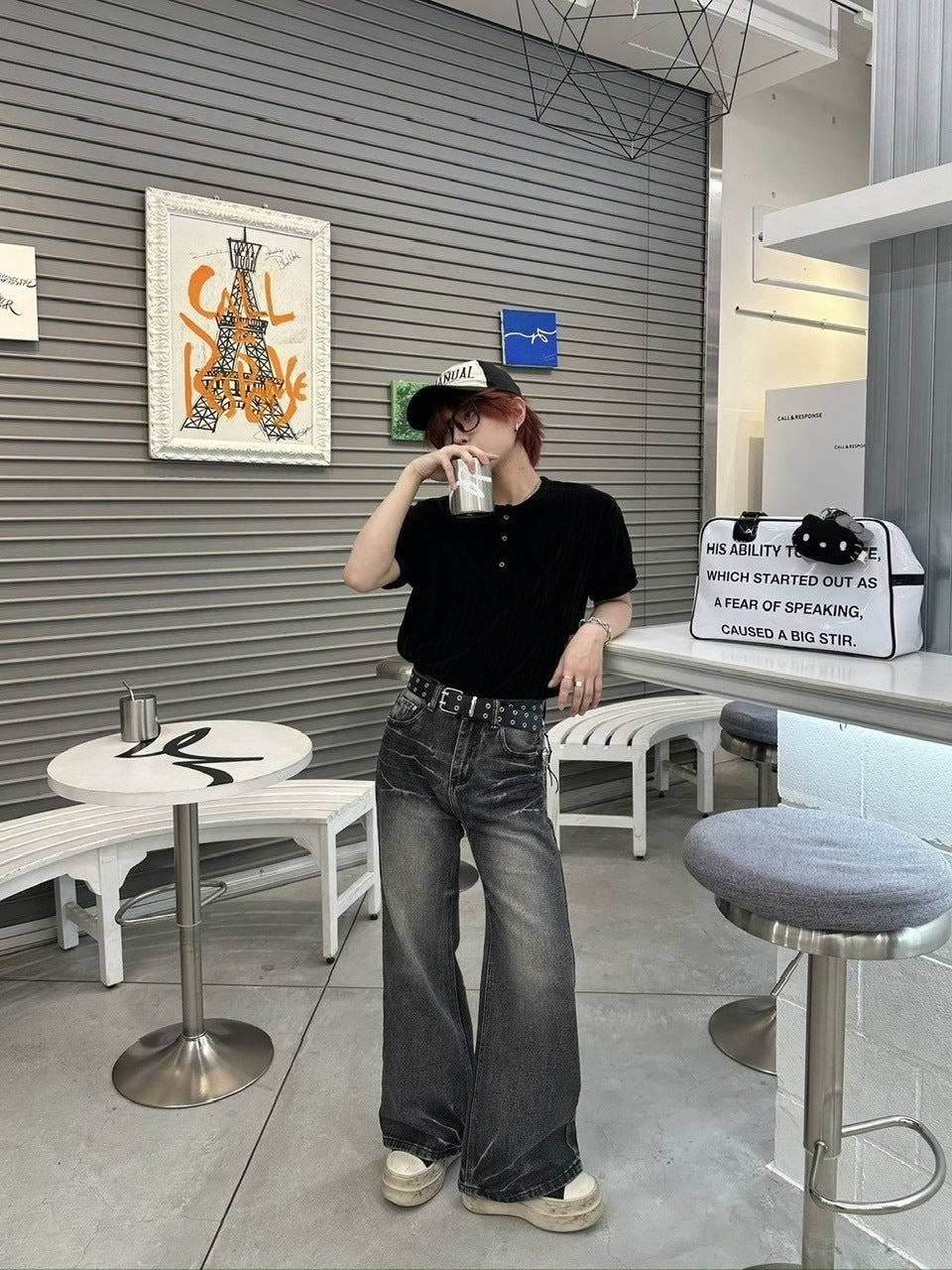 受注制【LUV CODE】henry neck half sleeve velours top (4color)