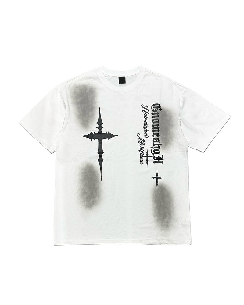 受注制【Never mind the XU】dirty cross print tee (2color) / 【ネバーマインドザエックスユー】ダーティークロスプリント半袖Tシャツ