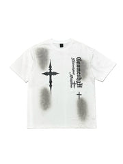 受注制【Never mind the XU】dirty cross print tee (2color) / 【ネバーマインドザエックスユー】ダーティークロスプリント半袖Tシャツ