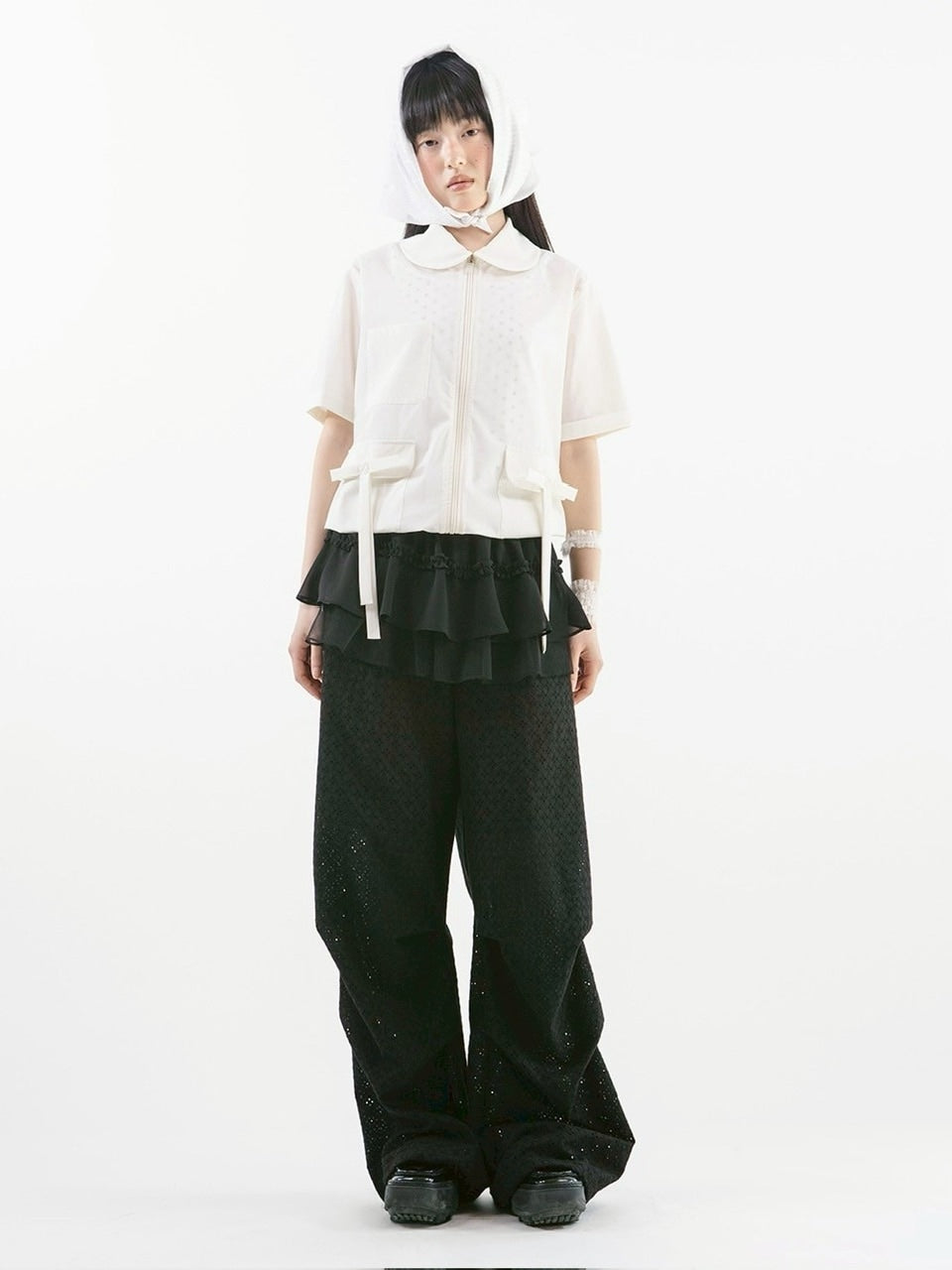 【TUOMIO】ROUND COLLAR NYLON ZIP-UP / 【トゥオミオ】ラウンドカラーナイロン半袖シャツジャケット