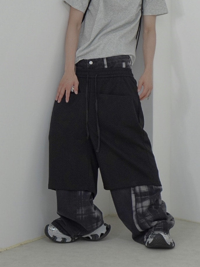 国際配送【Nerd out XU】straight loose sweat shorts (2color) / 【ナードアウトエックスユー】ストレートルーズワイドスウェットハーフパンツ