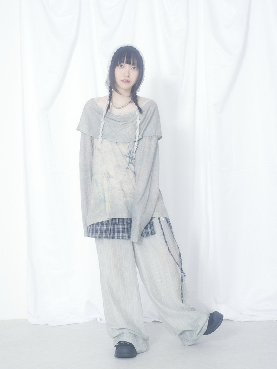 国際配送【Nerd out XU】tribal hooded off shoulder long sleeve / 【ナードアウトエックスユー】トライバルフードオフショルダーロングスリーブ