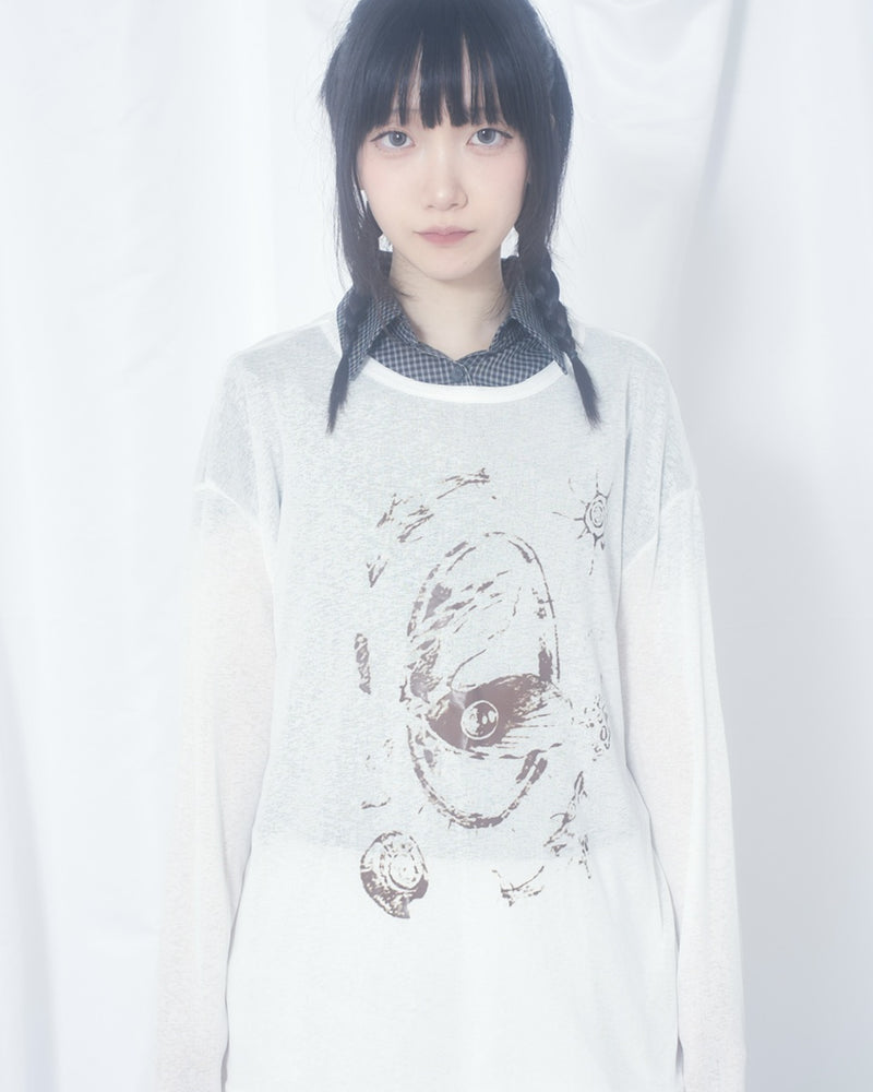 国際配送【Nerd out XU】hand drawing see-through long sleeve / 【ナードアウトエックスユー】ハンドドローイングシースルーロングスリーブ