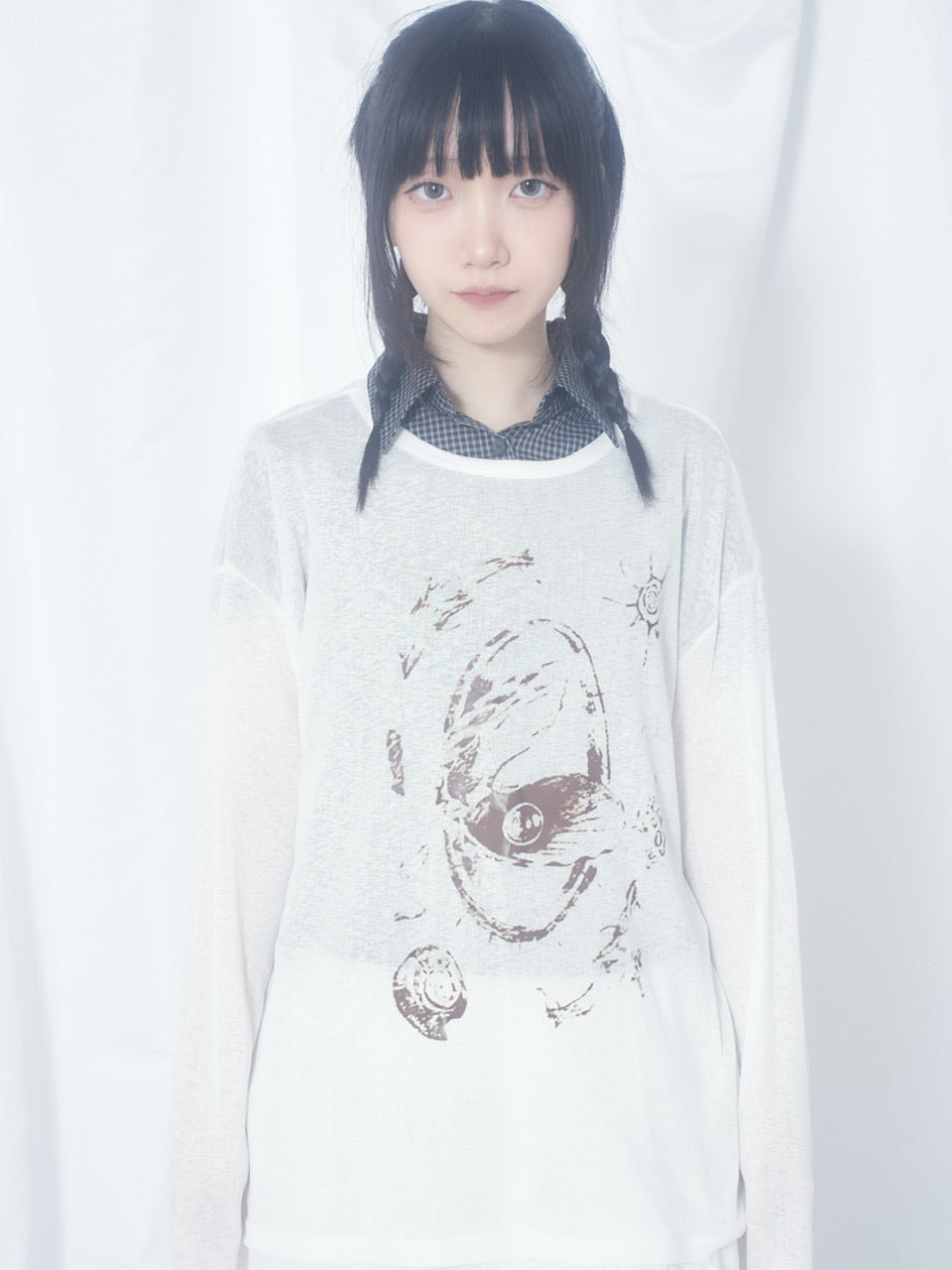 国際配送【Nerd out XU】hand drawing see-through long sleeve / 【ナードアウトエックスユー】ハンドドローイングシースルーロングスリーブ