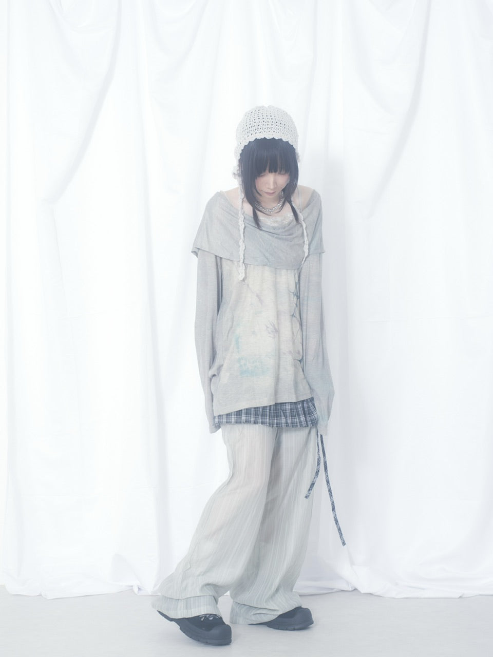 国際配送【Nerd out XU】crape sheer pants / 【ナードアウトエックスユー】クレープシアーパンツ