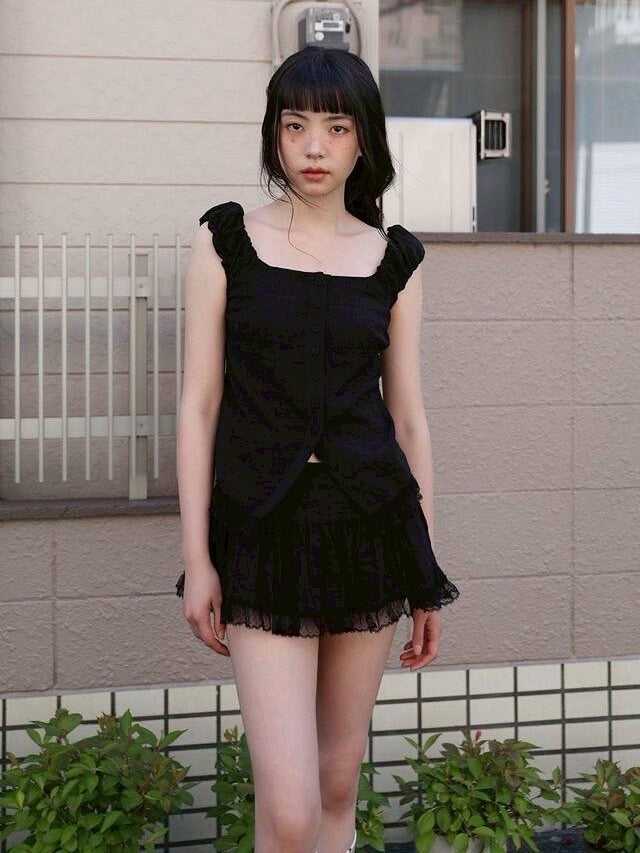 【Uglyshadow】CHECK SHIRRING BLOUSE / 【アグリーシャドウ】チェックシャーリングノースリーブブラウス