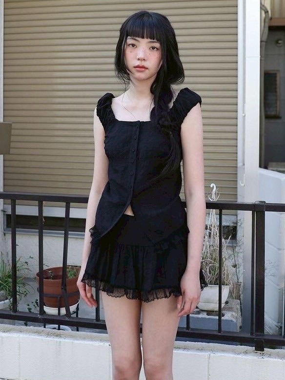 【Uglyshadow】CHECK SHIRRING SKIRT / 【アグリーシャドウ】チェックシャーリングミニスカート