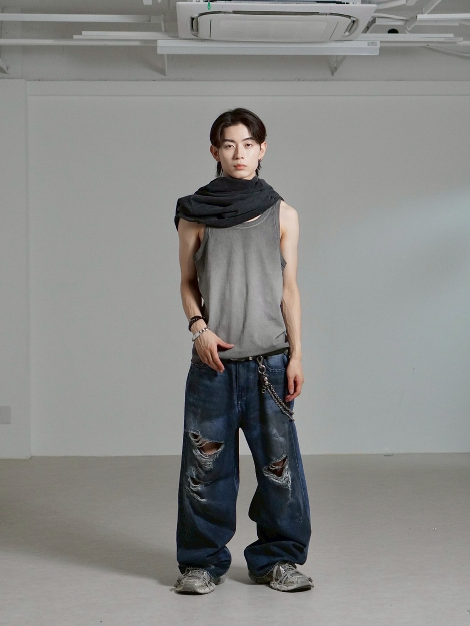 受注制【Chikashitsu +】oiled wash destroy denim pants