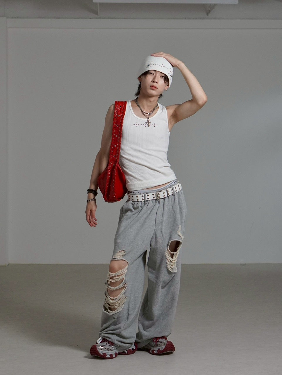 受注制【Chikashitsu +】full length crash sweat pants / 【チカシツプラス】フルレングスクラッシュスウェットパンツ (2color)