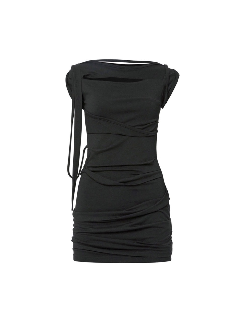 【FLAREUP】Asymmetrical Draped Strap Roll-Up Dress