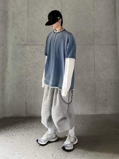 【roaringrad】WASHED INDIGO STRIPE T-SHIRT / 【ロアリングラド】ウォッシュドインディゴストライプ半袖Tシャツ