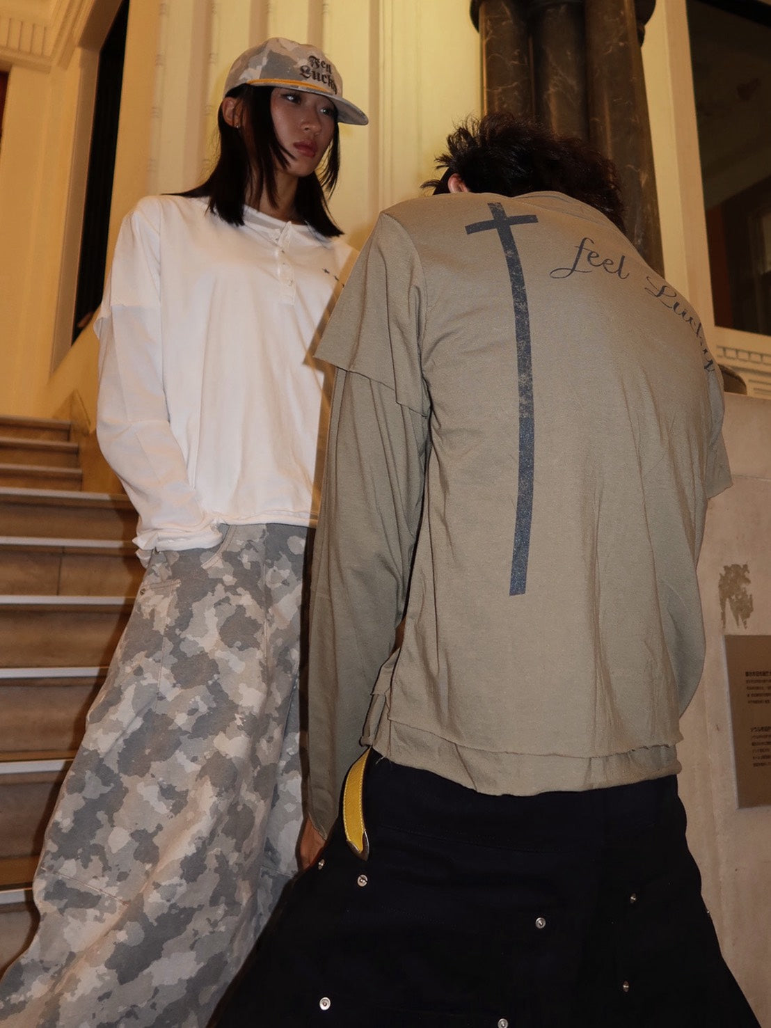 【IFEELLUCKY】Layered cross long sleeve / 【アイフィールラッキー】レイヤードクロス長袖Ｔシャツ