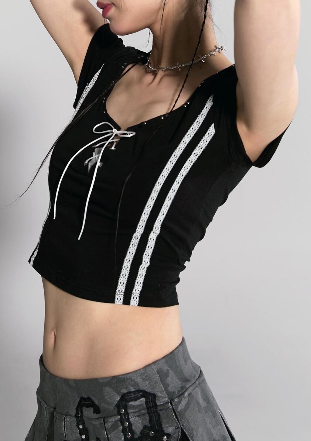 【CHERRYQUIRI】twin lace metalic tee