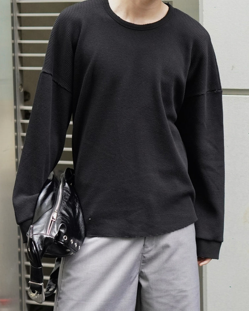 東京店WEB限定受注制【Chikashitsu +】damage waffle long sleeve tee / 【チカシツプラス】ダメージワッフル長袖Tシャツ (2color)