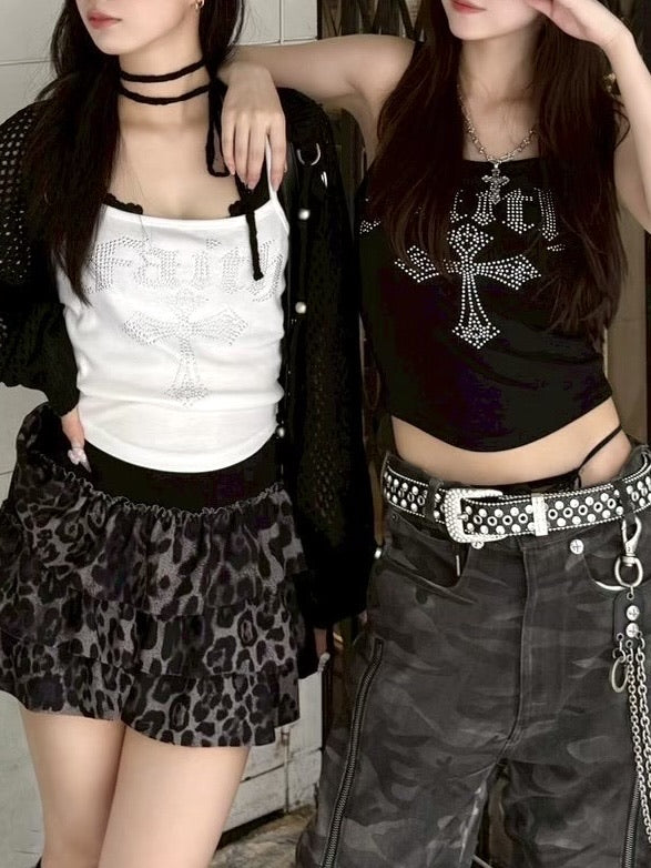 受注制【Never mind the XU】faith rhinestone sleeveless / 【ネバーマインドザエックスユー】ラインストーンキャミソール (3color)