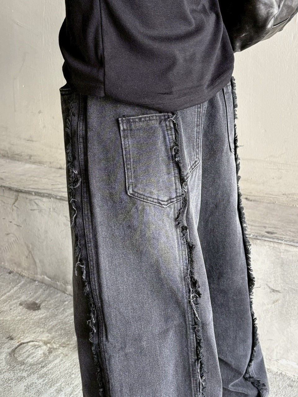 大阪店WEB限定受注制【Chikashitsu +】 fringe wide denim pants / 【チカシツプラス】フリンジワイドデニムパンツ