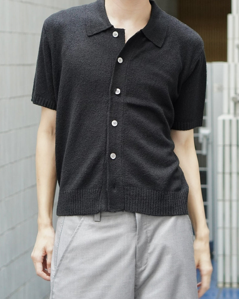 東京店WEB限定受注制【Chikashitsu +】boucle knit polo cardigan (2color) / 【チカシツプラス】ブークレニットポロカーディガン (2color)
