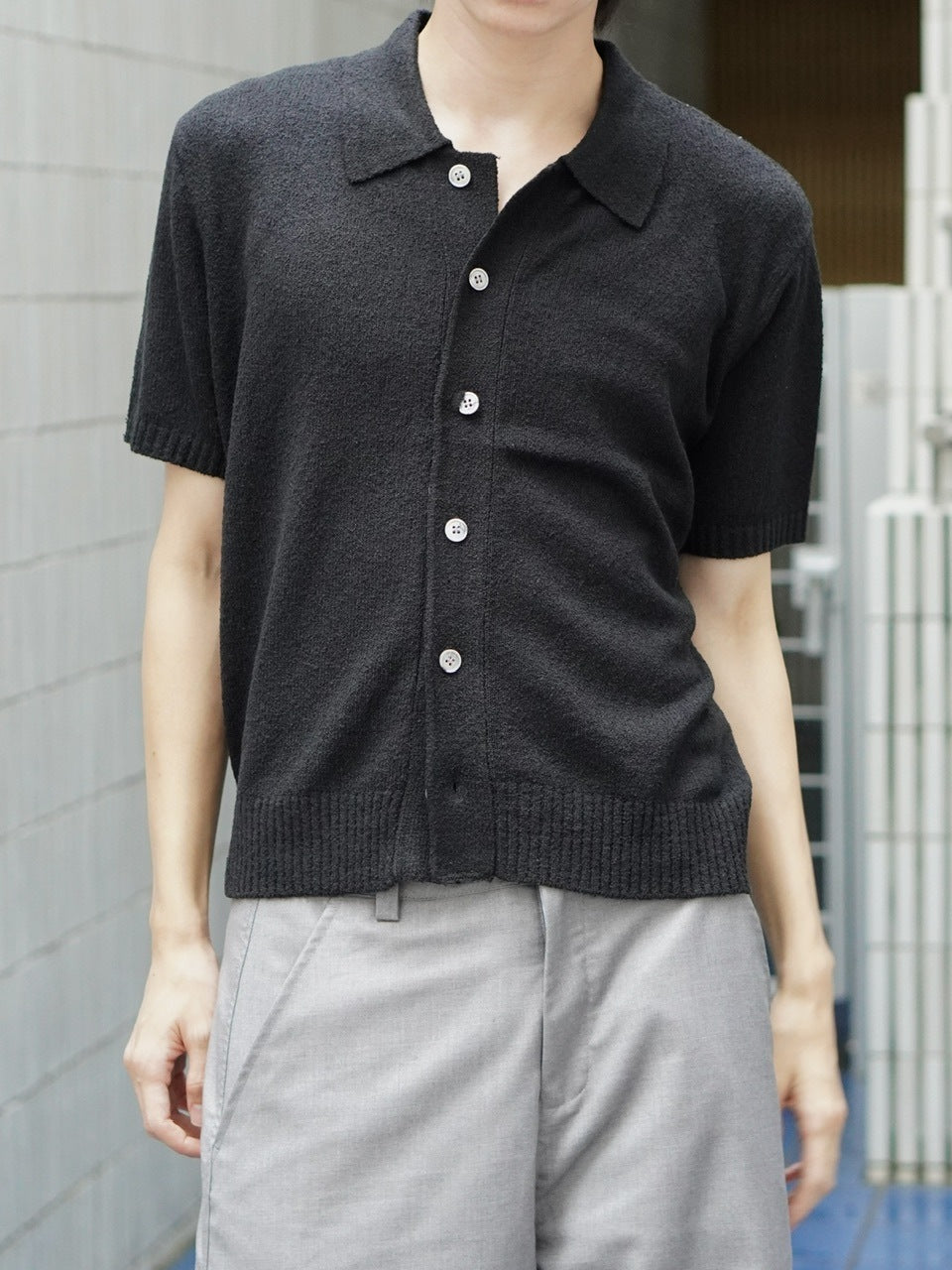 東京店WEB限定受注制【Chikashitsu +】boucle knit polo cardigan (2color) / 【チカシツプラス】ブークレニットポロカーディガン (2color)