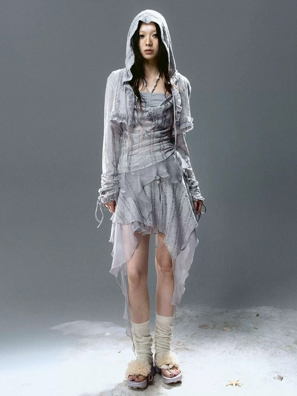 【Cest Nous】Blue Beaded Skirt / 【セヌー】レースシースルースカート