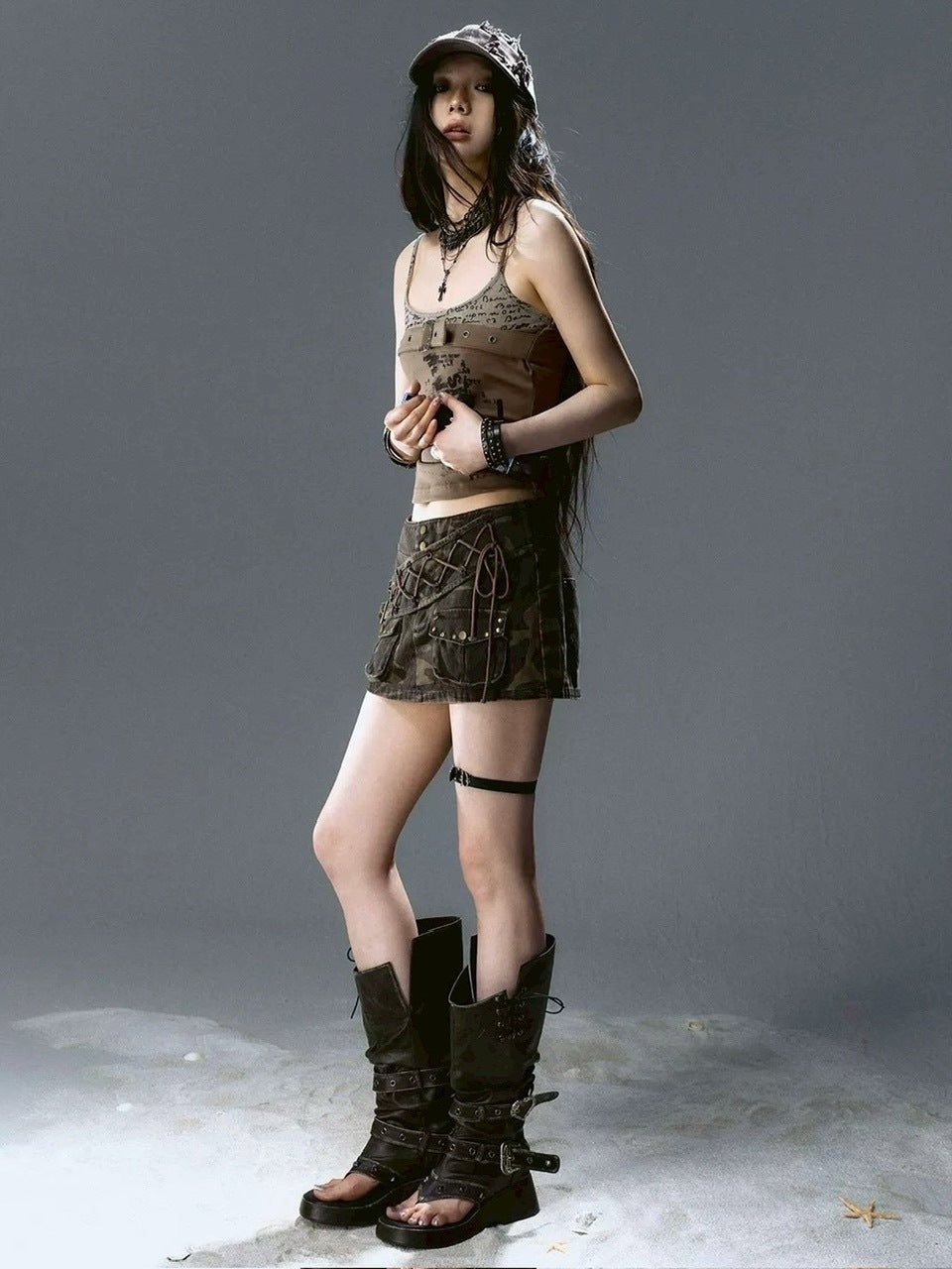 【Cest Nous】Camouflage Rivet Skirt / 【セヌー】カモフラージュリベットミニスカート