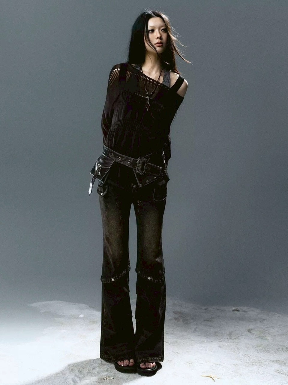 【Cest Nous】Knit Cover-Up / 【セヌー】シースルーボーダーサマーニット長袖Tシャツ