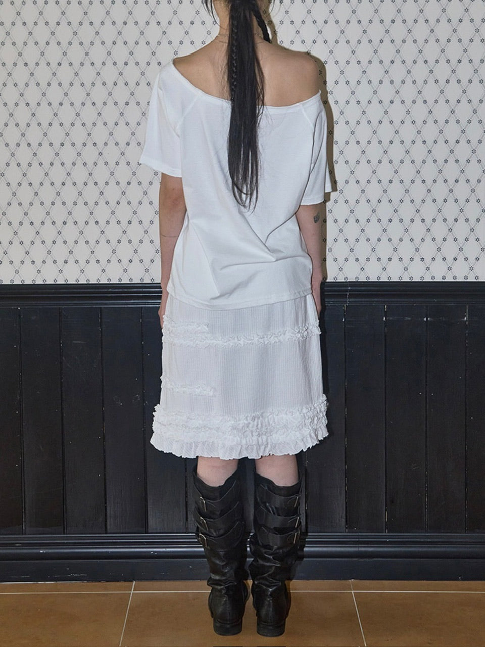 【FANCY CLUB】DIVINE CROSS ONE-SHOULDER TEE / 【ファンシークラブ】クロスワンショルダー半袖Tシャツ