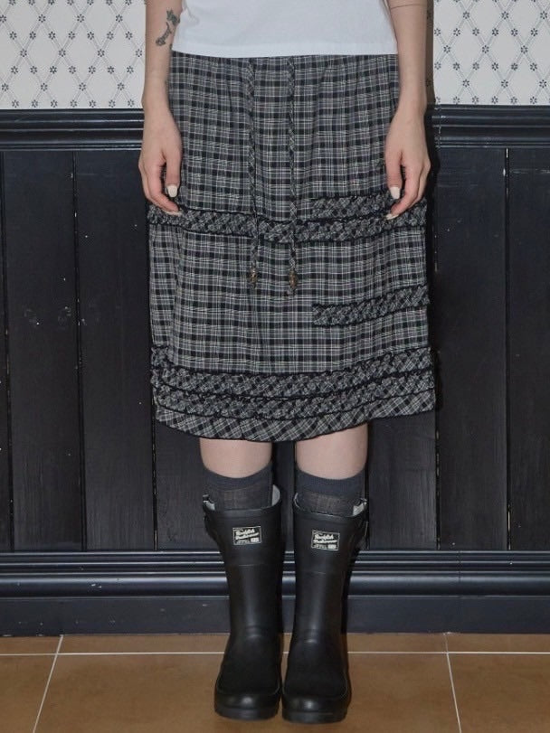 【FANCY CLUB】SHUSHU FRILL CHECK MIDI SKIRT / 【ファンシークラブ】シュシュフリルチェックミディスカート