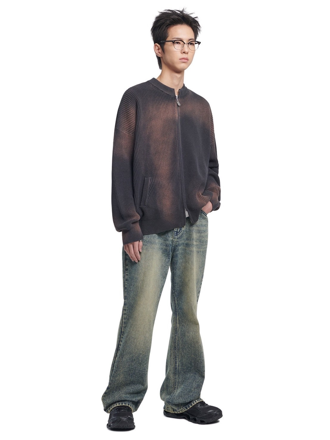 【NOMANUAL】SPRAY DYEING KNIT ZIP-UP