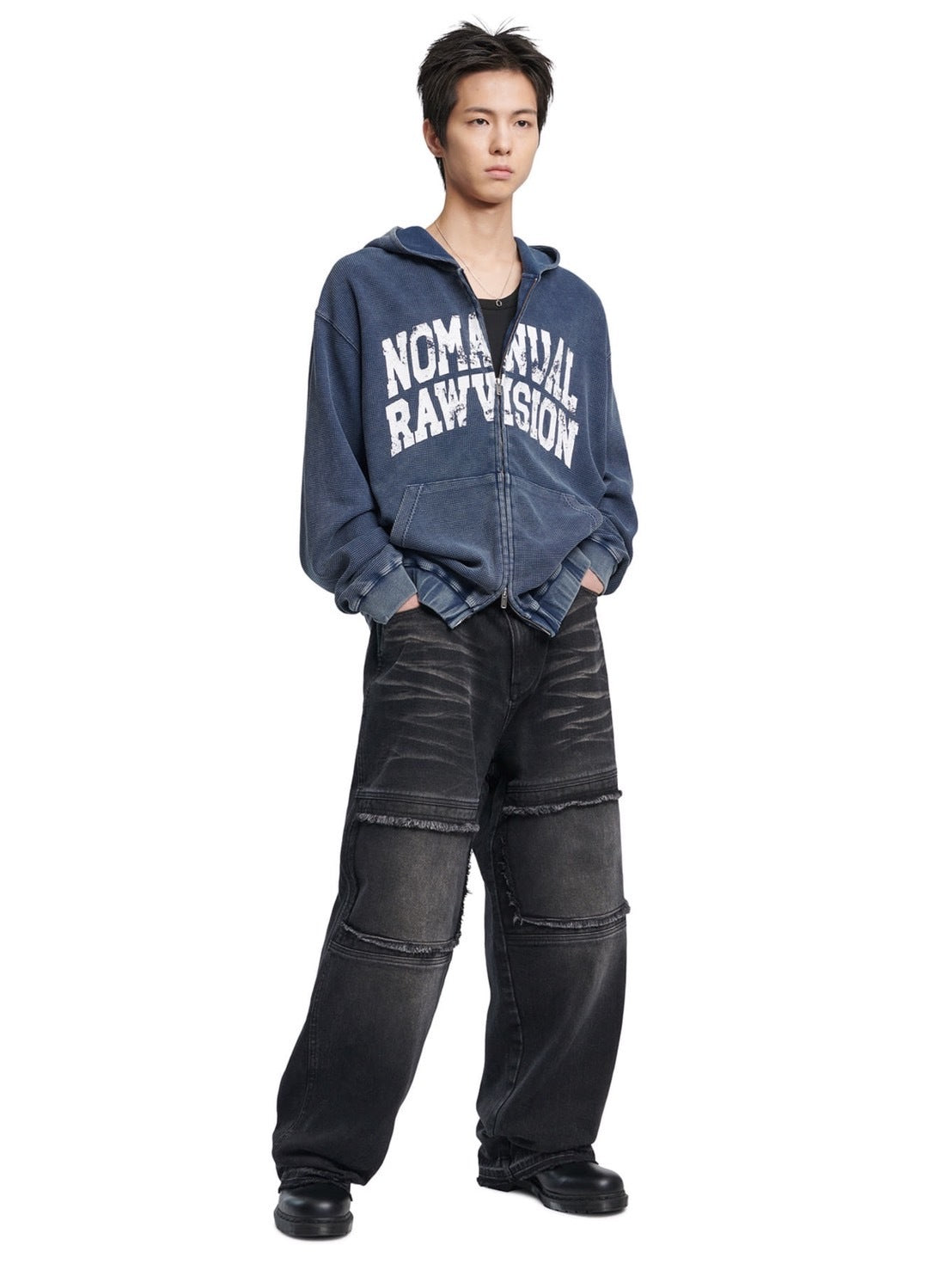 【NOMANUAL】VINTAGE WAFFLE HOODED ZIP-UP