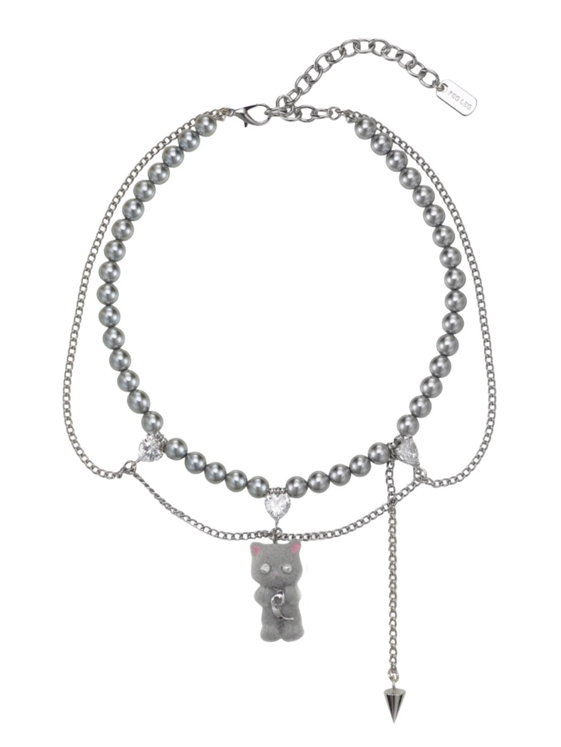 【PEG LEG】mascot silver chain pearl layered necklace