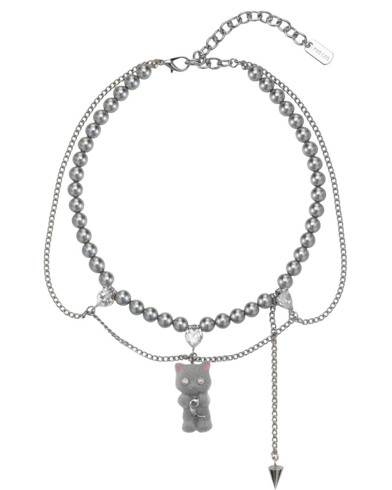 【PEG LEG】mascot silver chain pearl layered necklace