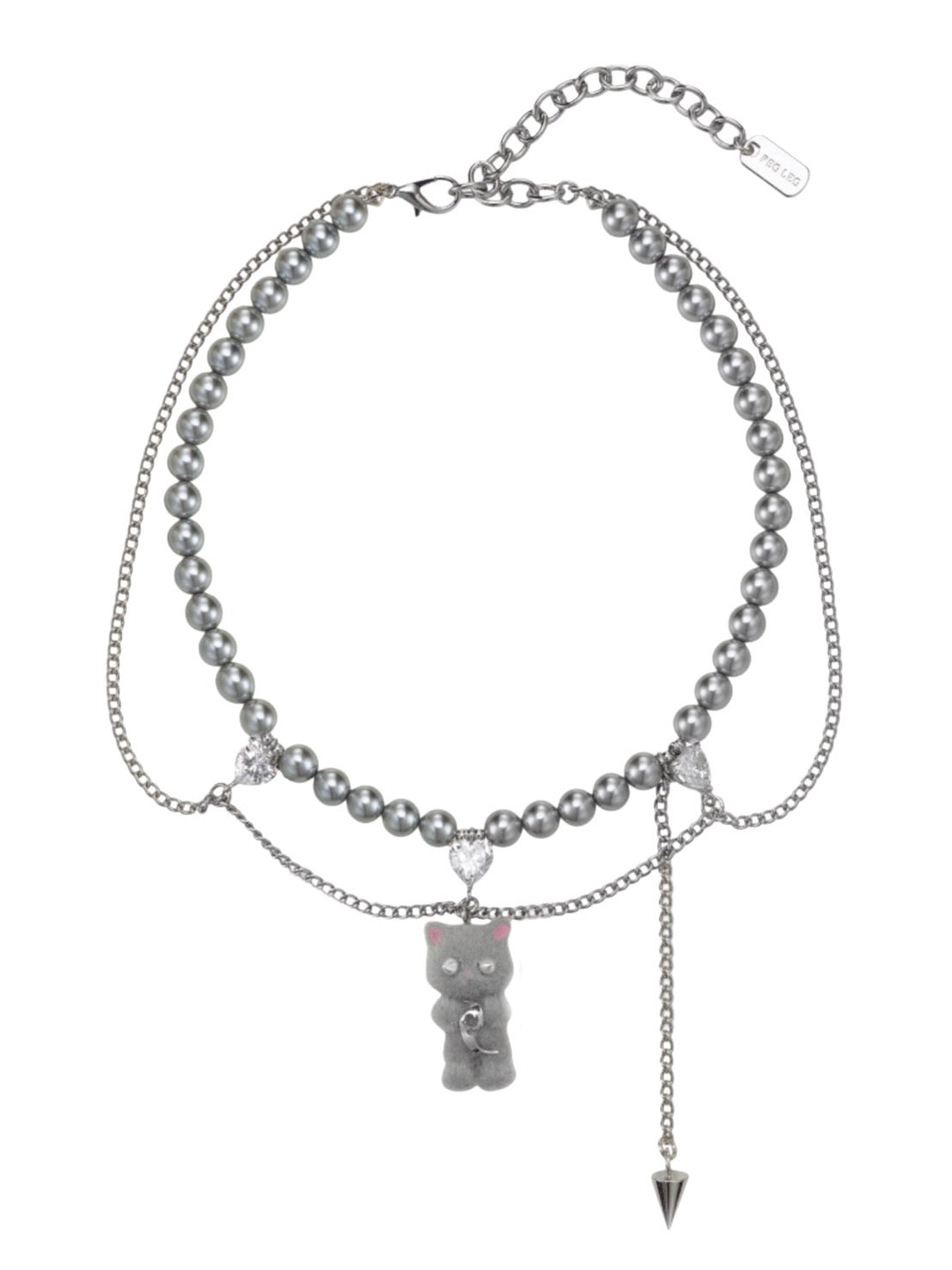 【PEG LEG】mascot silver chain pearl layered necklace