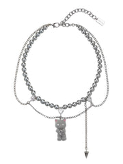 【PEG LEG】mascot silver chain pearl layered necklace