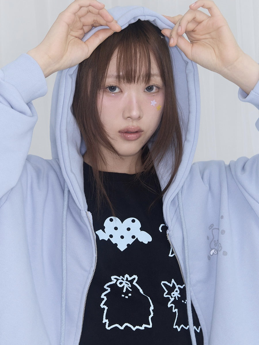 【FANCY X DUSTY】DEVIL & ANGEL PRINTED HOODED ZIP-UP / 【ファンシー X ダスティ】デビル＆エンジェルプリントフードジップパーカー