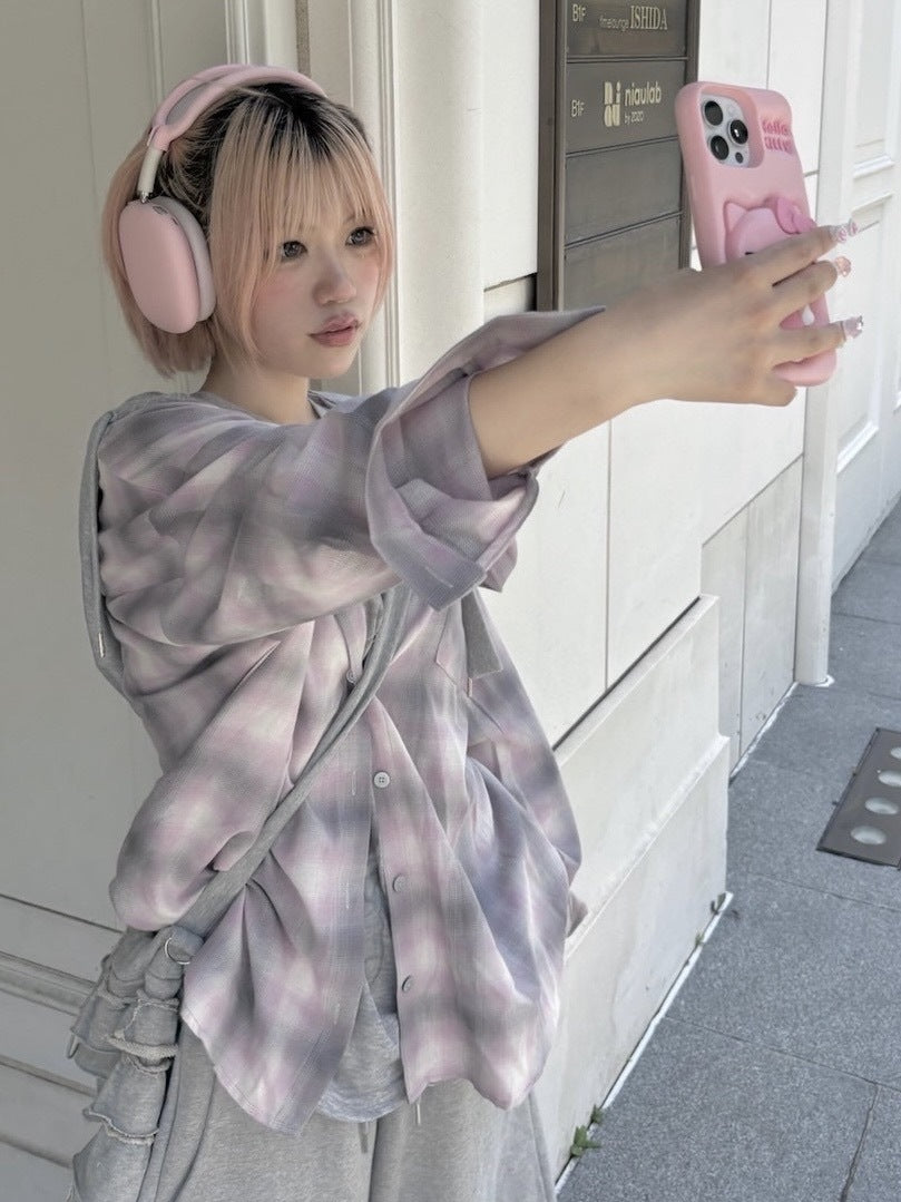 【nmtc +】sweat hooded check shirts / 【エヌエムティーシープラス】フード付きチェックシャツ (2color)