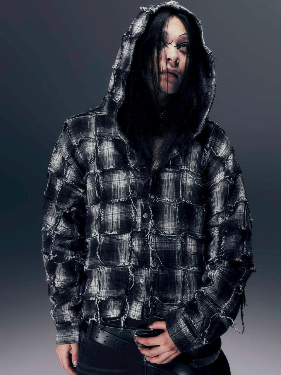 【DIG YOUR OWN GRAVE】PATCHWORK HOODY SHIRTS /【ディグユアオウングレイブ】パッチワークフードチェックシャツ