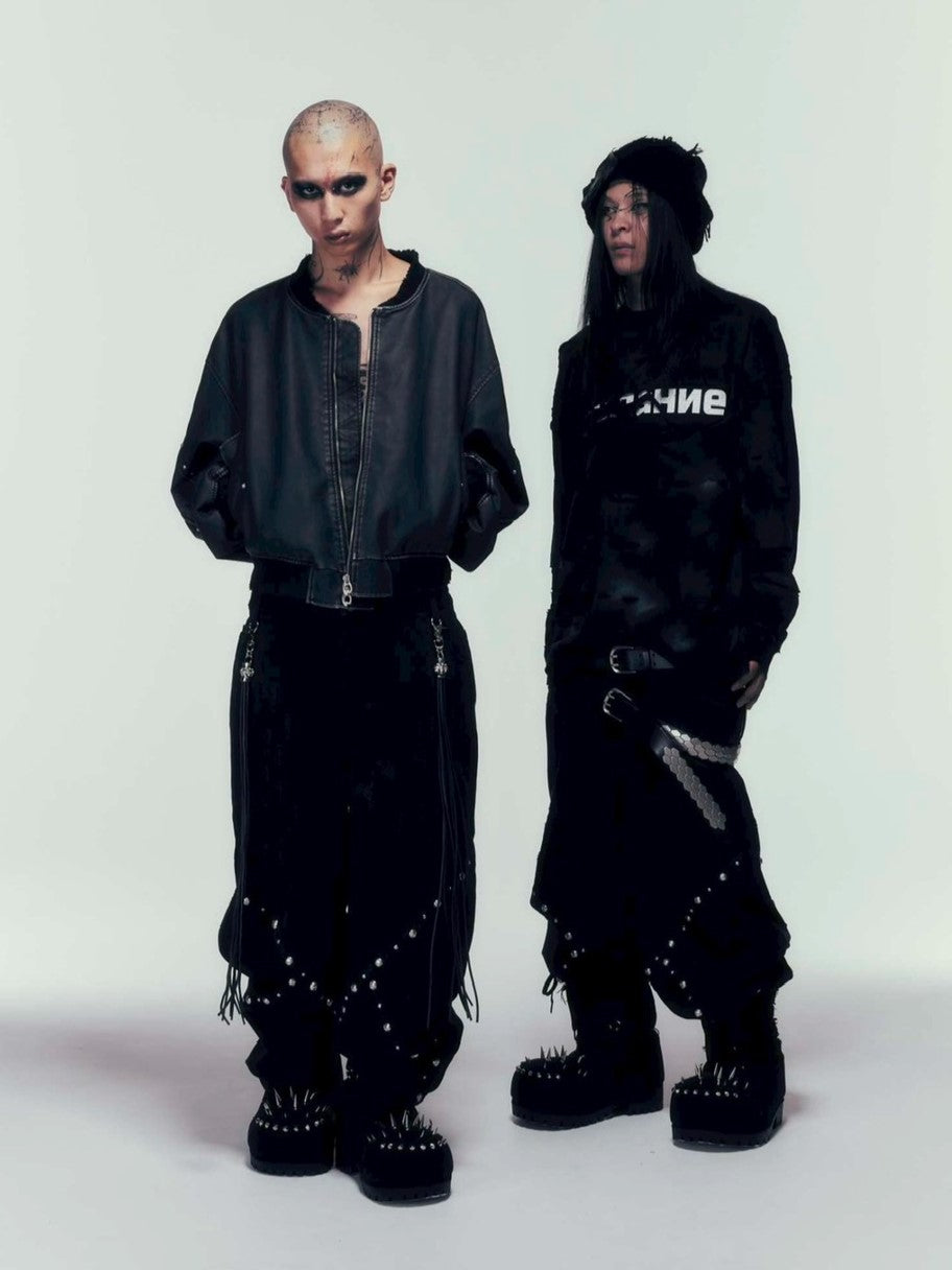 【DIG YOUR OWN GRAVE】WISH VOID L/S T-SHIRTS /【ディグユアオウングレイブ】ダメージレイヤードロゴ長袖Tシャツ