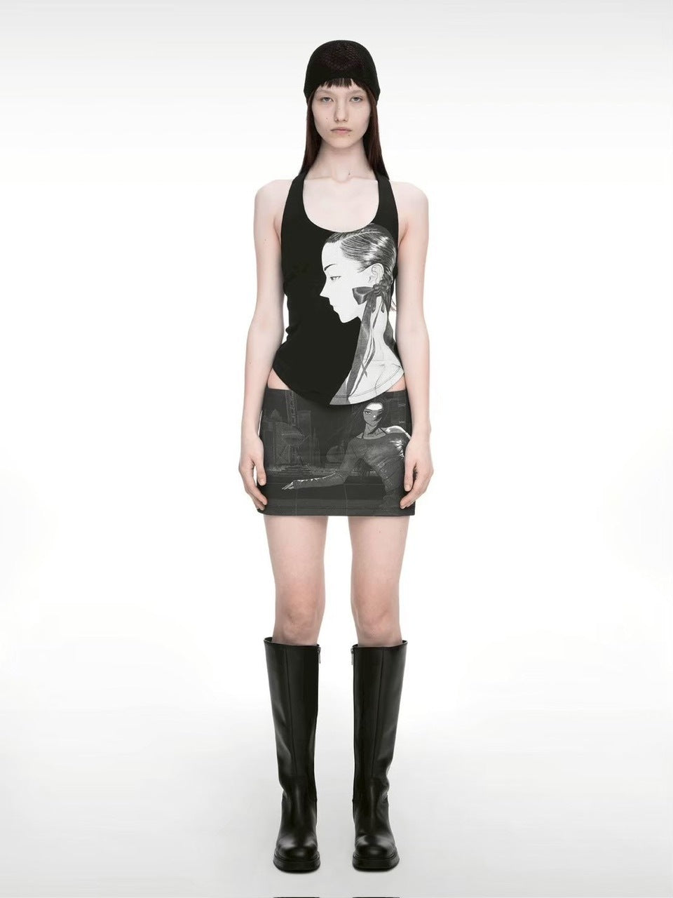 【NACHE】DRAWING HALTER SLEEVELESS