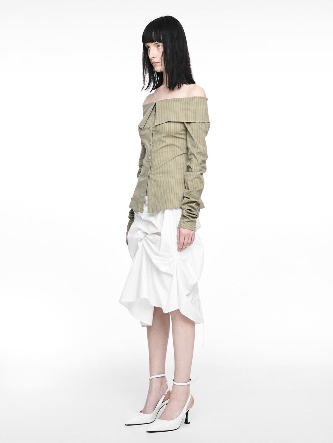 【NACHE】STRIPED OFF SHOULDER SHIRT